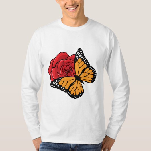 T-shirt Papillon avec Rose (Devant)