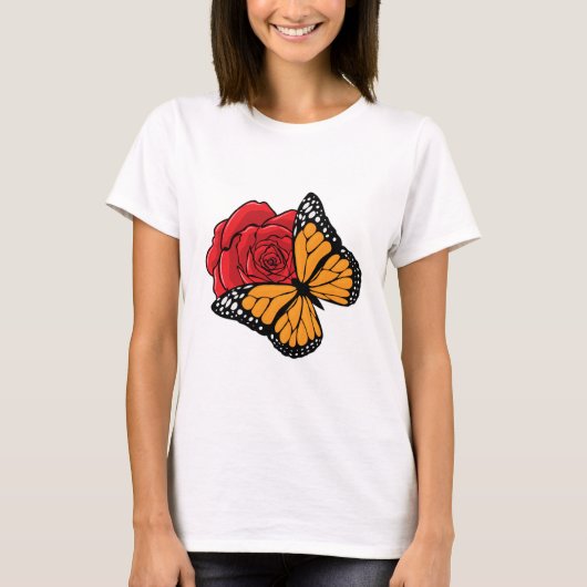T-shirt Papillon avec Rose (Devant)