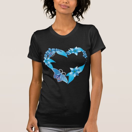T-shirt Papillon bleu coeur floral (Devant)