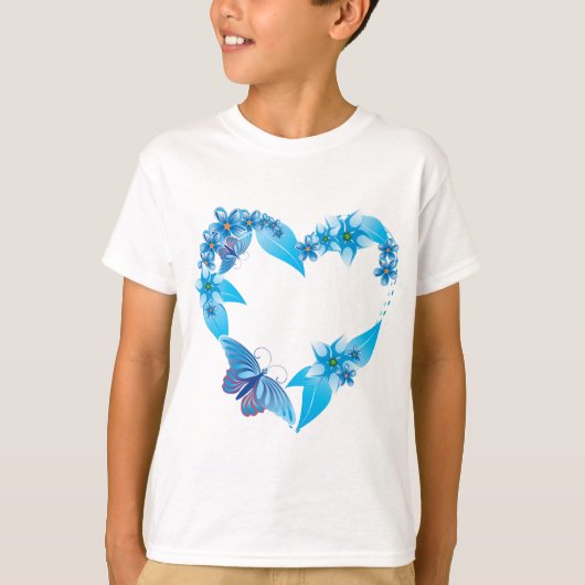 T-shirt Papillon bleu coeur floral (Devant)