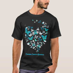 T-shirt Papillon Bleu Coeur Ovarien Sensibilisation au can