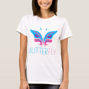 T-shirt Papillon bleu et rose élégant