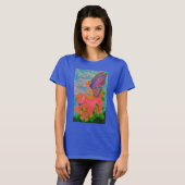 T-shirt Papillon bleu, fleurs papillons (Devant entier)