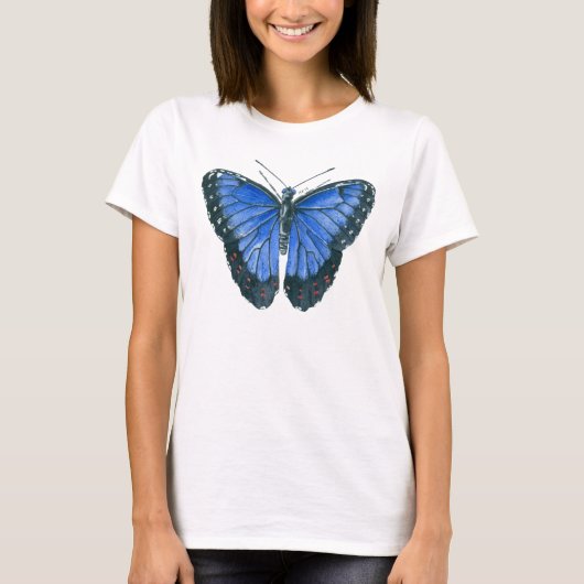 T-shirt Papillon bleu Morpho aquarelle peinture (Devant)