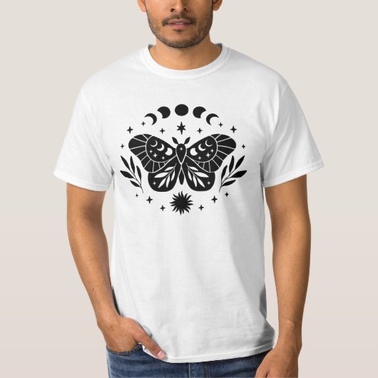 T-shirt Papillon Boho Mystical Moth With Moon Phases (Devant)