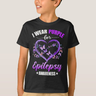 T-shirt Papillon cardiaque Je Porte Violet Pour L'Épilepsi