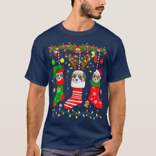 T-shirt Papillon Chien Dans Chaussettes De Noël Éclairage