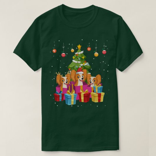 T-shirt Papillon Chien Père Noël Christmas Tree Family Cor (Design devant)
