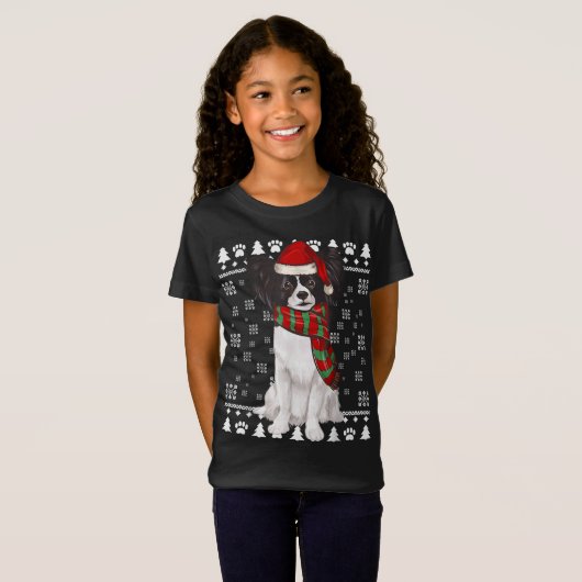 T-Shirt Papillon Chien Santa Hat Noël moche Noël (Devant entier)