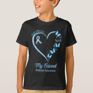 T-shirt Papillon Coeur Je Porte Bleu Pour Mon Ami Diabète