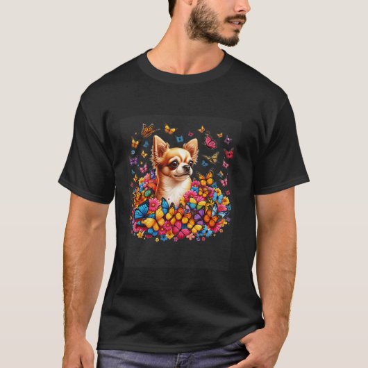 T-shirt Papillon coloré mignon Chihuahua Chien Chiot Putai (Devant)
