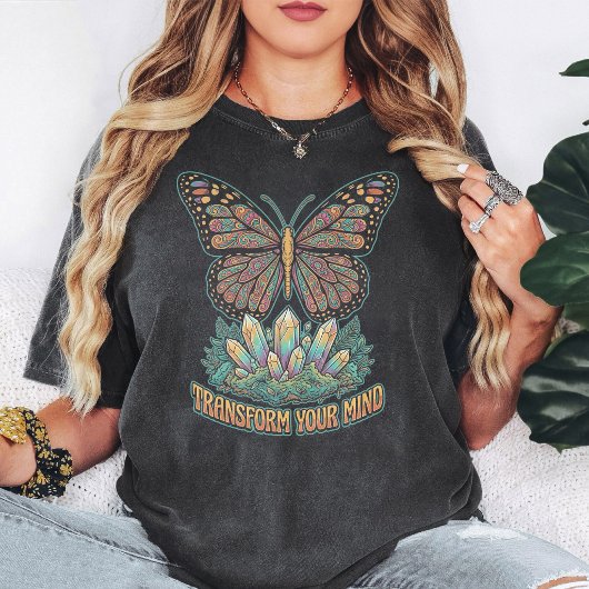 T-shirt Papillon Cristal Boho "Transformez Votre Esprit"