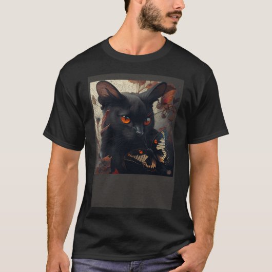 T-shirt Papillon d'amour de chat noir (Devant)