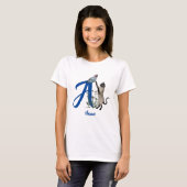 T-shirt Papillon de chat siamois monogramme initial A nom (Devant entier)