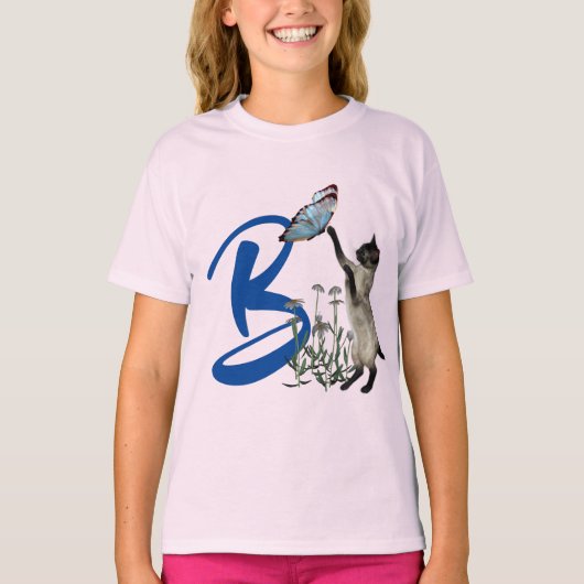 T-shirt Papillon de chat siamois Monogramme initial B mign (Devant)