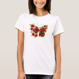 T-shirt Papillon de fleurs rouges aux roses rouges