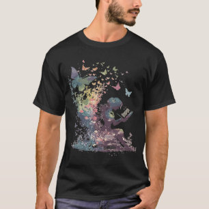 T-shirt Papillon de peinture à l'eau Fée Lire Bibliothèque