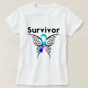 T-shirt Papillon de tribal de survivant de cancer de la
