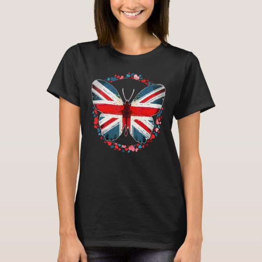 T-shirt Papillon Drapeau Union Jack Pour Enfants & Royaume (Devant)