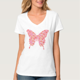 T-shirt Papillon en motif de fleurs - rose, orange