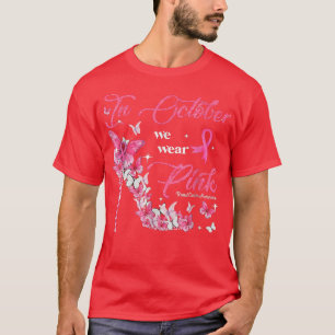 T-shirt Papillon En Octobre Nous Portons Pink Breast Cance