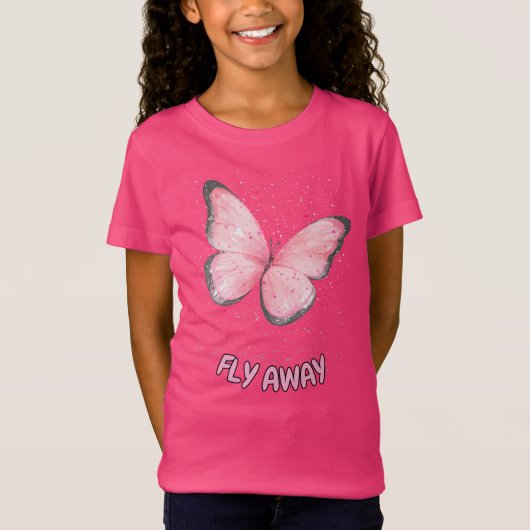T-Shirt papillon en paillettes roses (Devant)