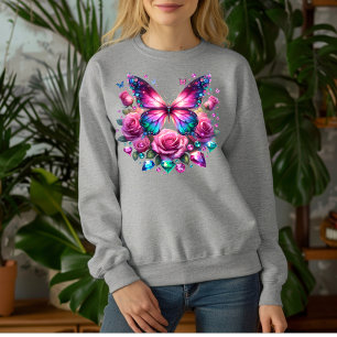 T-Shirt Papillon en Pierre Précieuse avec des Rose