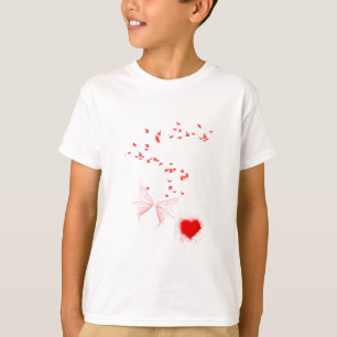 T-shirt Papillon et Coeur aux oiseaux rouges