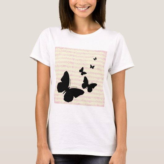 T-shirt Papillon et notes roses (Devant)