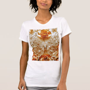 T-shirt Papillon Filigree argenté et Roses d'or