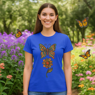 T-shirt Papillon & Fleur Art Rétro Années 70