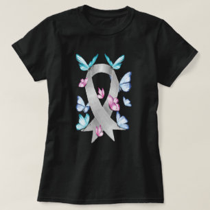 T-shirt Papillon Gris Ribbon Cerveau Sensibilisation au ca