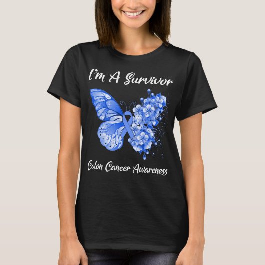 T-shirt Papillon I'm A Survivor Colon Cancer Sensibilisati (Devant)