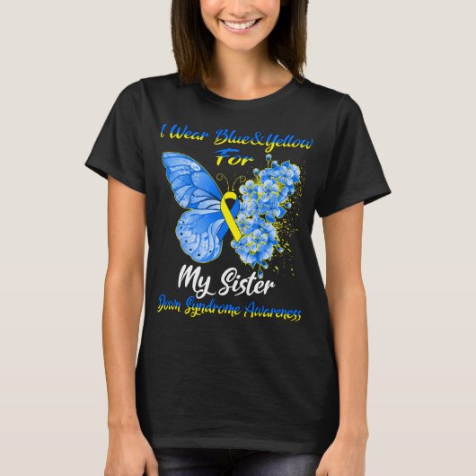 T-shirt Papillon Je Porte Bleu & Jaune Pour Ma Soeur Vers  (Devant)