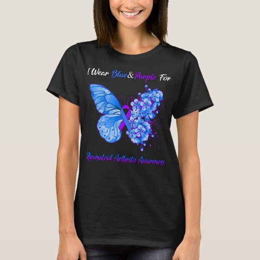 T-shirt Papillon Je Porte Bleu&Purple Pour Rheumatoid Arth (Devant)