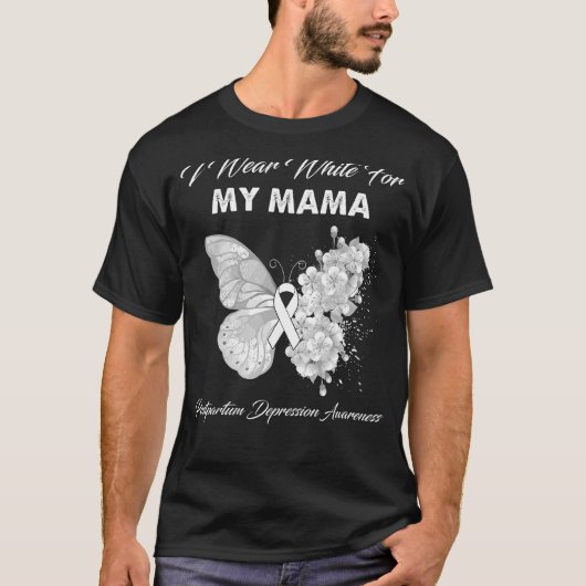T-shirt Papillon Je Porte Du Blanc Pour Ma Mama Postpartum (Devant)
