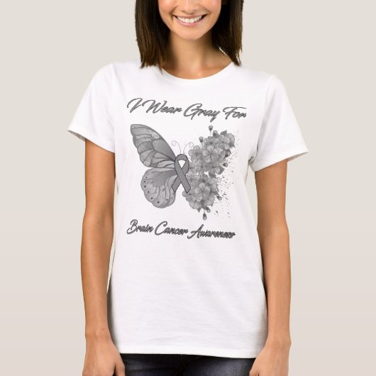 T-shirt Papillon Je Porte Du Gris Pour La Sensibilisation  (Devant)