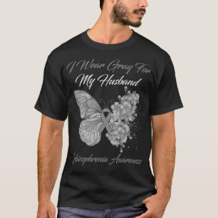 T-shirt Papillon Je Porte Gris Pour Mon Mari Schizophrénie