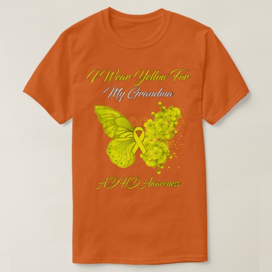 T-shirt Papillon Je Porte Jaune Pour Mon Grand-Mère AdHD (Design devant)