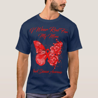 T-shirt Papillon Je Porte Le Rouge Pour Ma Mère Maladie De