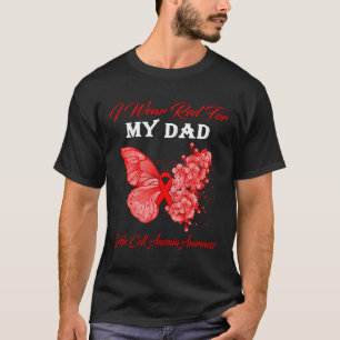 T-shirt Papillon Je Porte Le Rouge Pour Mon Père Anémie Ce