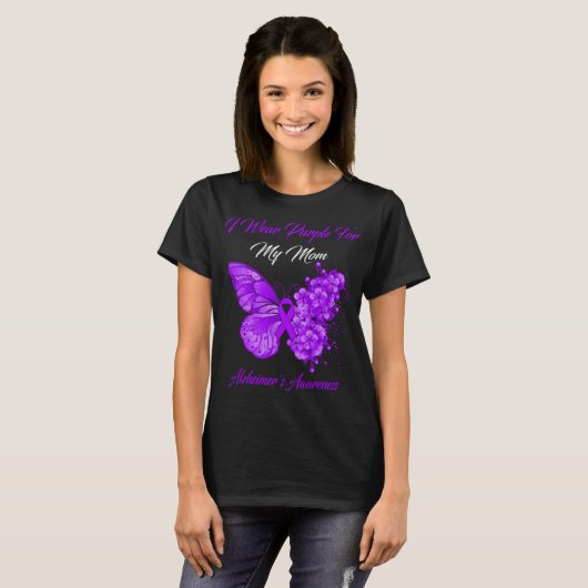 T-shirt Papillon Je porte le violet pour ma mère Alzheimer (Devant entier)
