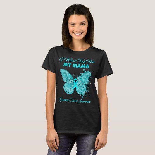 T-shirt Papillon Je Porte Turquoise Pour Ma Maman Cancer D (Devant entier)
