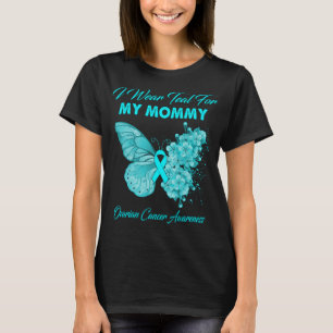 T-shirt Papillon Je Porte Turquoise Pour Ma Maman Cancer D