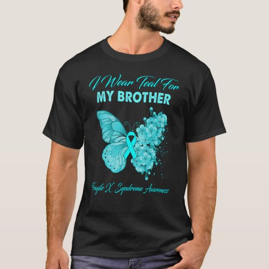T-shirt Papillon Je Porte Turquoise Pour Mon Frère Fragile (Devant)