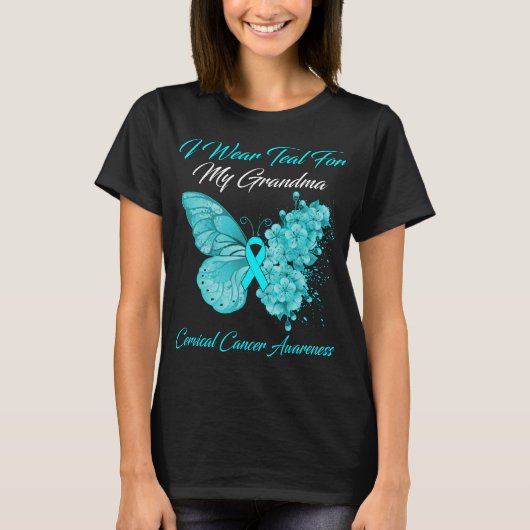 T-shirt Papillon Je Porte Turquoise Pour Mon Grand-Mère Ce (Devant)