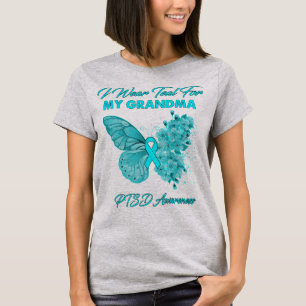 T-shirt Papillon Je Porte Turquoise Pour Mon Grand-Mère Dé