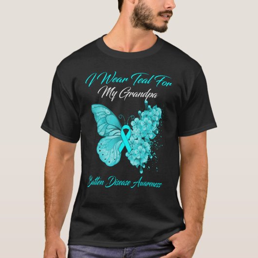 T-shirt Papillon Je Porte Turquoise Pour Mon Grand-Père Le (Devant)