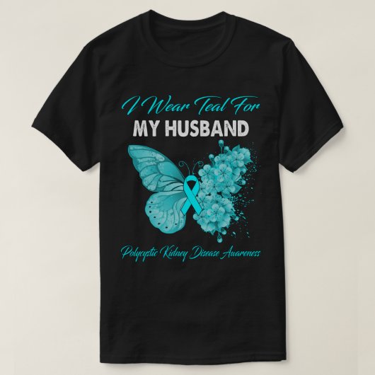 T-shirt Papillon Je Porte Turquoise Pour Mon Mari Polykyst (Design devant)