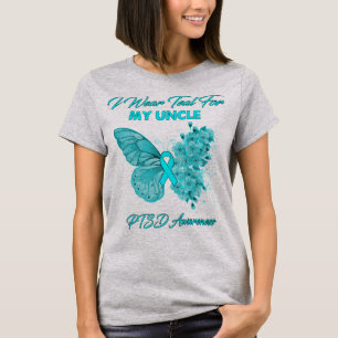 T-shirt Papillon Je Porte Turquoise Pour Mon Oncle Sensibi